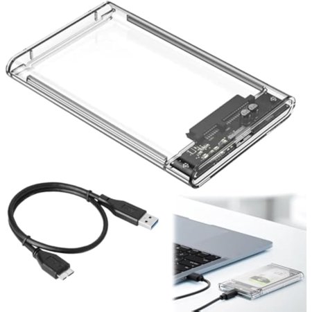 KSRplayer 2.5 Inch SATA SSD/HDD Enclosure, USB 3.1 to SATA III 6Gbps External Hard Drive Case with UASP, Tool-Free Clear Design & LED Indicator, Compatible with 7mm/9.5mm 2.5" Drives (Max 2TB)