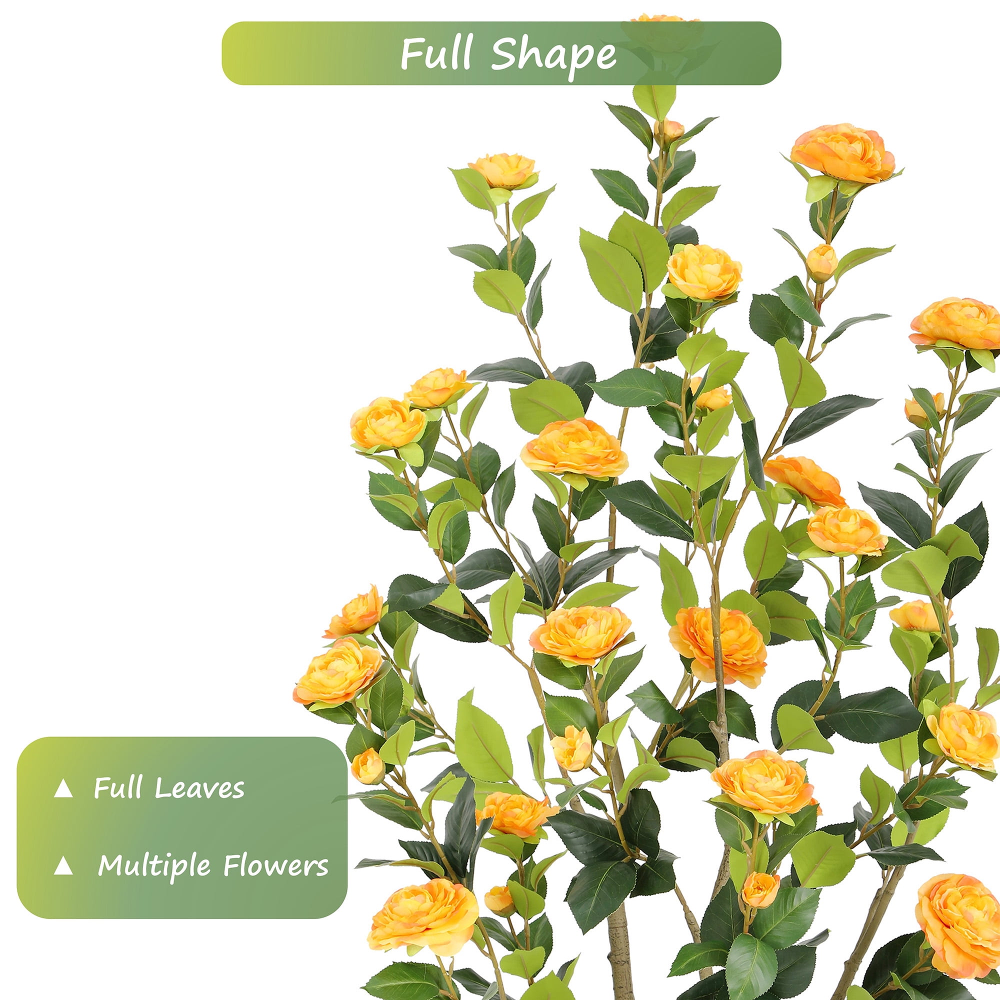 RosyHaven Full 2ft Artificial Camellia Tree with Realistic Orange Camellia Flowers, 24"Fake Camellia Tree, Faux Camellia Tree outdoor for Front Door Porch Patio Garden Yard Pool Room Decor,2Pack