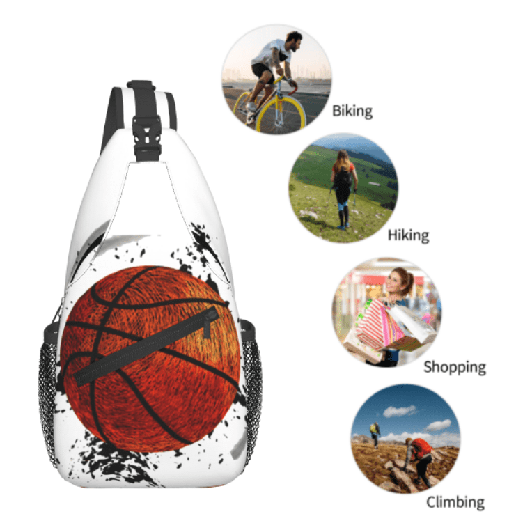 Stevemary abstract basketball Sling Bag Crossbody Chest Daypack Lightweight Canvas Backpack Shoulder Bag For Adult Travel Hiking For Camping Sport, 15.3x7.5x3.5 inch