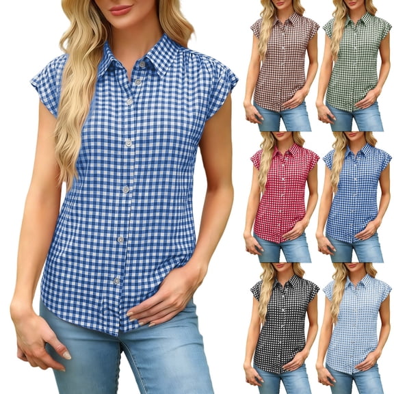 WHEANG Womens Button Down Shirts Cotton Sleeveless Blouses 2026 Summer V Neck Basic Casual Loose Fit Tank Blouse Tops for Women Fashion Sleeveless Tops for Women Red L