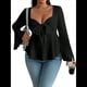 thumbnail image 3 of Tops de Talla Grande para Mujer, Camisetas con Volantes, Cuello en Forma de Corazón, Blusa de Larga Acampanada Negro XL, 3 of 10