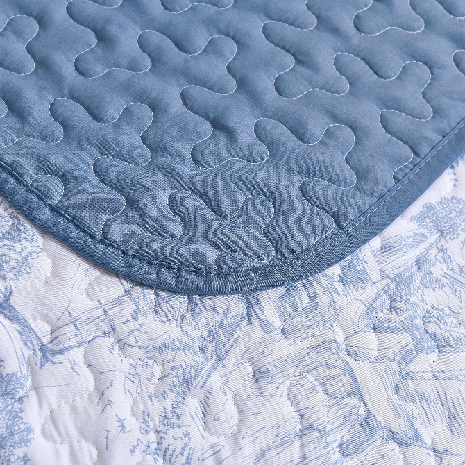 Dintszyayue Botanical Queen Size Quilt Set Blue,3Pcs Plants Pattern Sketch Soft Bedspread Set Adult(90"x96")