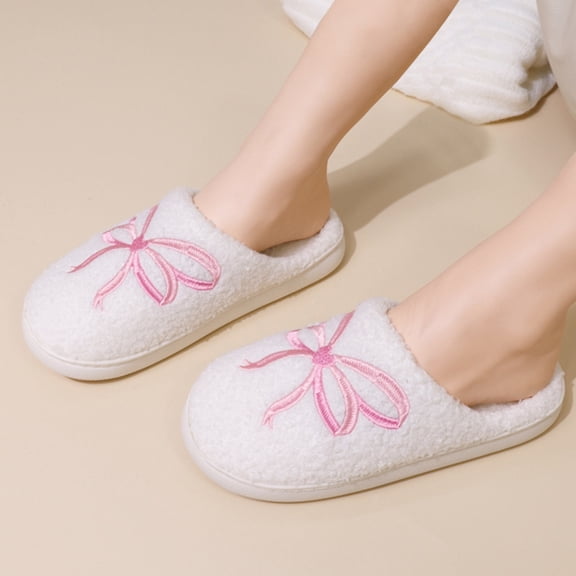 Domzle Womens Mens Slippers Retro Memory Foam Cute Cartoon Plush Fluffy Warm Faux Fur Lined slippers Indoor House Home Winter Shoes White