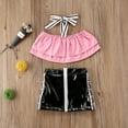 thumbnail image 2 of Girls Outfit Summer Hanging Neck Flouncing Sleeveless Top Leather Short Skirt Set 1-6 Years, 2 of 2