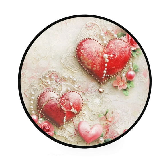 BZSMCE Round Decorative Floor Mat Valentines Day Heart Pattern Pattern 36.2IN