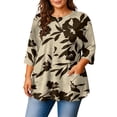 thumbnail image 2 of Sewkxo Womens Plus Size Tops Loose Fit 3/4 Sleeve Shirts Crewneck Print Blouse 2026 Summer Fashion Clothes,Brown 5XL, 2 of 6