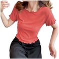 thumbnail image 1 of Zpanxa Casual Knit Pullover for Women Solid Color Short Sleeve with Lace Trim Round Neck, 1 of 5