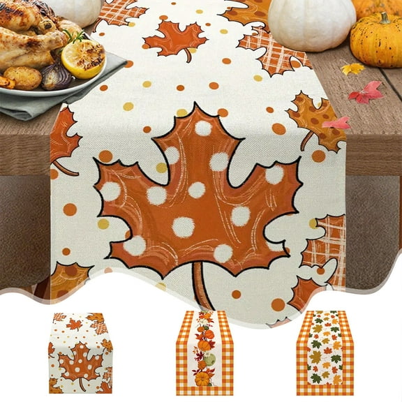 FAMTKT Fall Decor 13x72" Fall Table Runner Thanksgiving Harvests Table Runner Autumns Pumpkin Maple Leaf Runners for Home Kitchen Dining Party Decoration