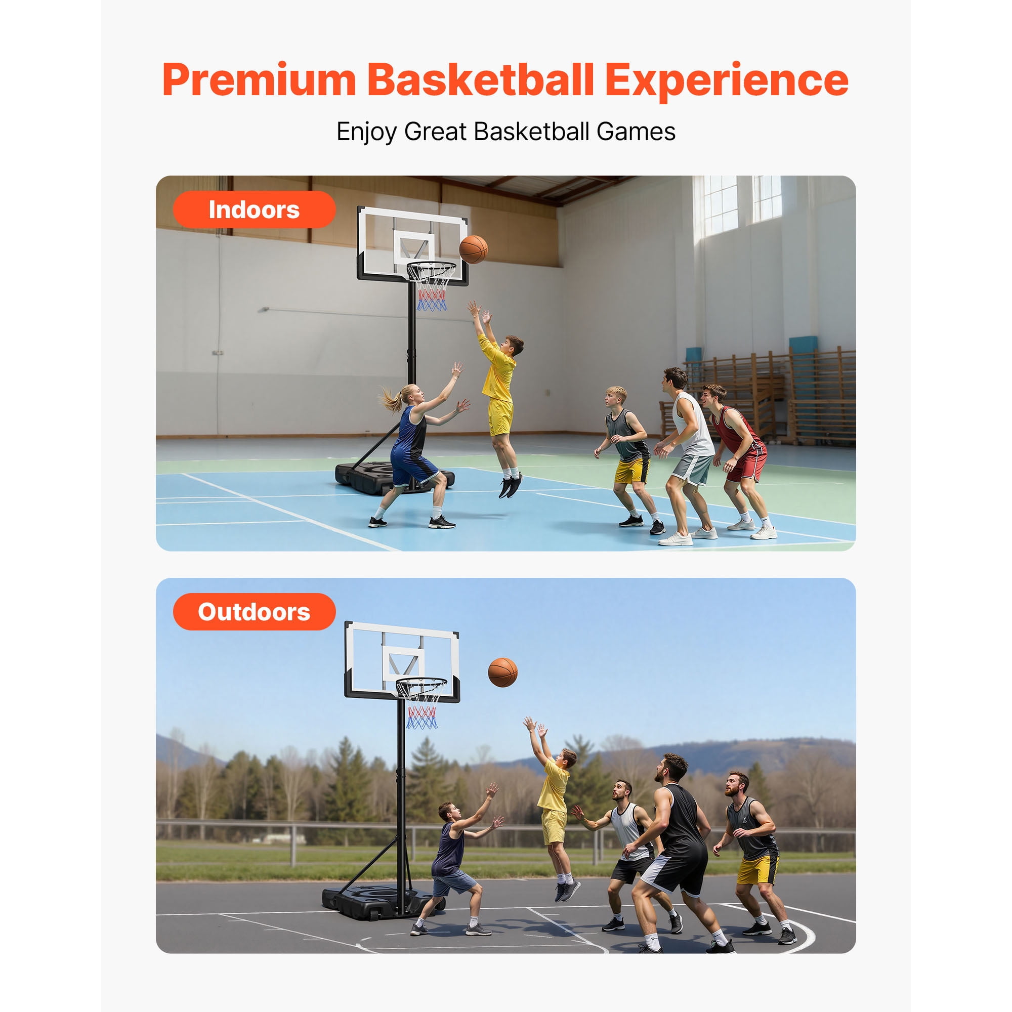 KFFKFF Adjustable Portable Basketball Hoop, 10 ft Height with 48-inch Backboard & Wheels, Suitable for Kids, Teens, and Adults for Driveways, Pools, and Schools