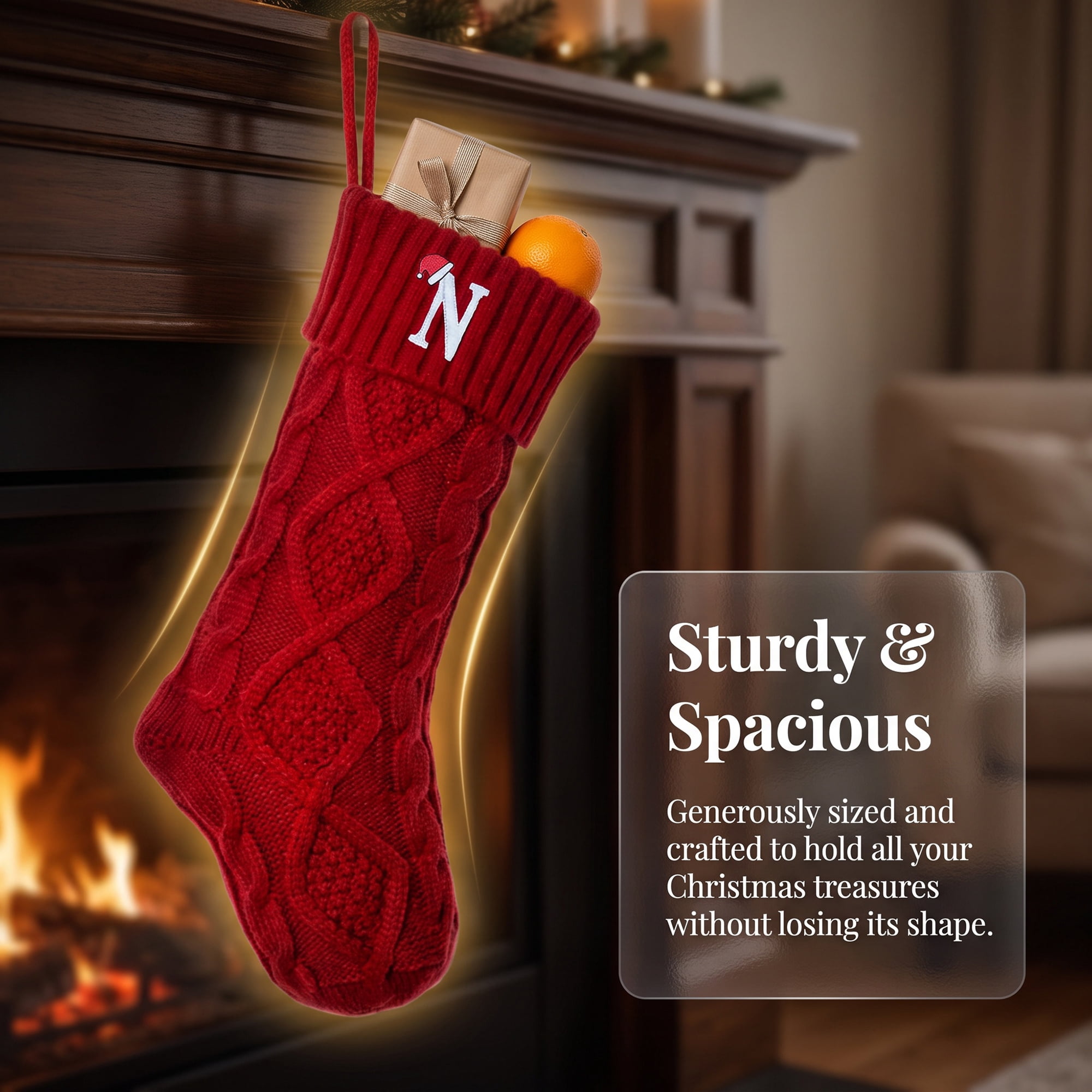 Unique Bargains Canine Bone Christmas Stocking Luxury Puppy Holiday Keepsake Sack Red Letter N 17"
