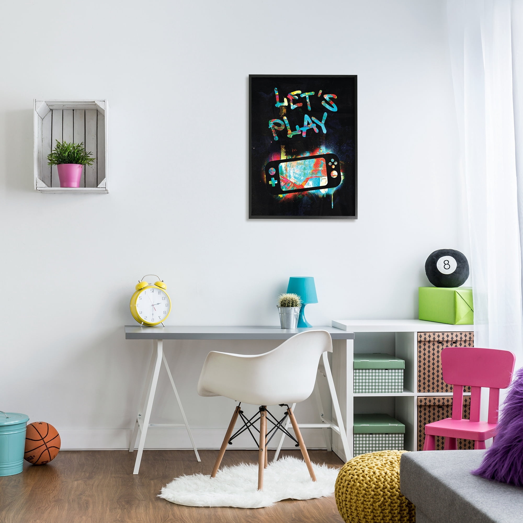 Stupell Industries Let's Play Video Games Neon Street Style Graphic Art Black Framed Art Print Wall Art, Design by Victoria Barnes
