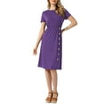 thumbnail image 1 of INSPIRE CHIC Robe à Col Ras du Cou pour Femme à Manches Courtes, Robe Midi Décontractée de Mariage, Violet, P, 1 of 4