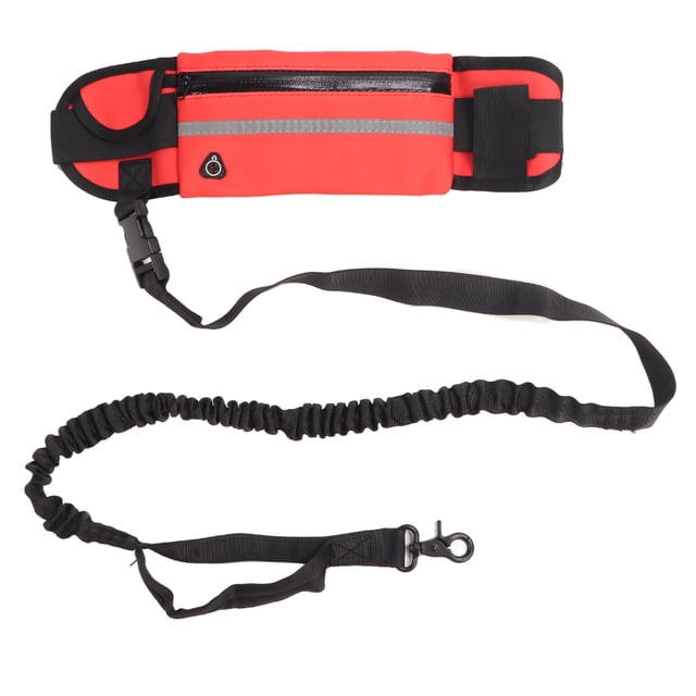 Laisse de Course pour Chien Ceinture Sac Mains Libres Réfléchissant Élastique Taille Flexible Laisse de Course pour Chien pour Fournitures pour Animaux de Compagnie d'Extérieur Rouge