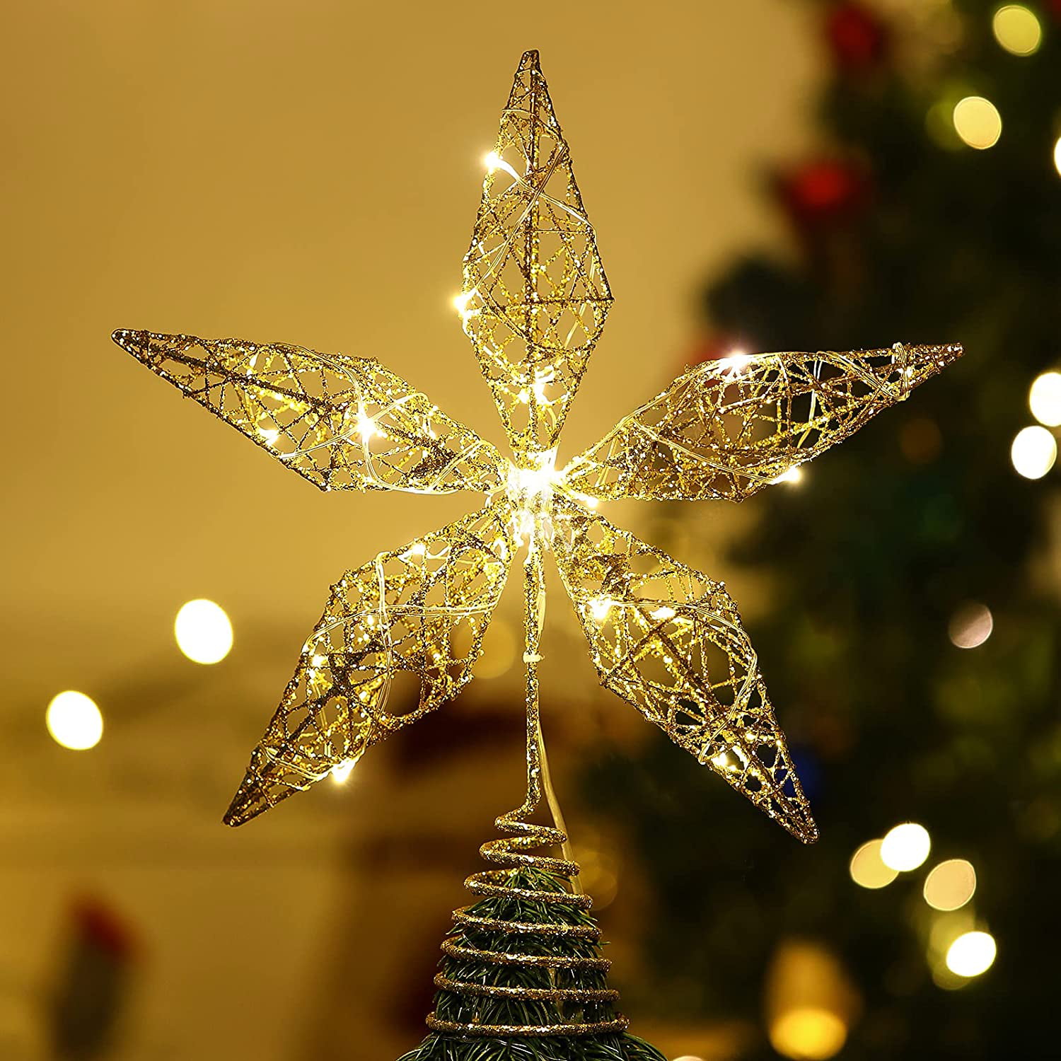 Christmas Tree Star Tree Topper Treetop Xmas Hanging Star Battery Decor Ornament 