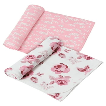 Modern Moments by Gerber Baby Girl XL Ultra Soft & Stretchy Swaddle Blankets, 2-Pack, 2-Pack, Pink Roses