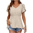 thumbnail image 2 of SELONE Peplum Tops for Women Dressy Summer Short Sleeve Tops Blouses Regular Fit T Shirts Pullover Tees Tops Solid T-Shirts V Neck Tops Blouses Button Up Button Down T Shirts Breathable Beige XL, 2 of 7