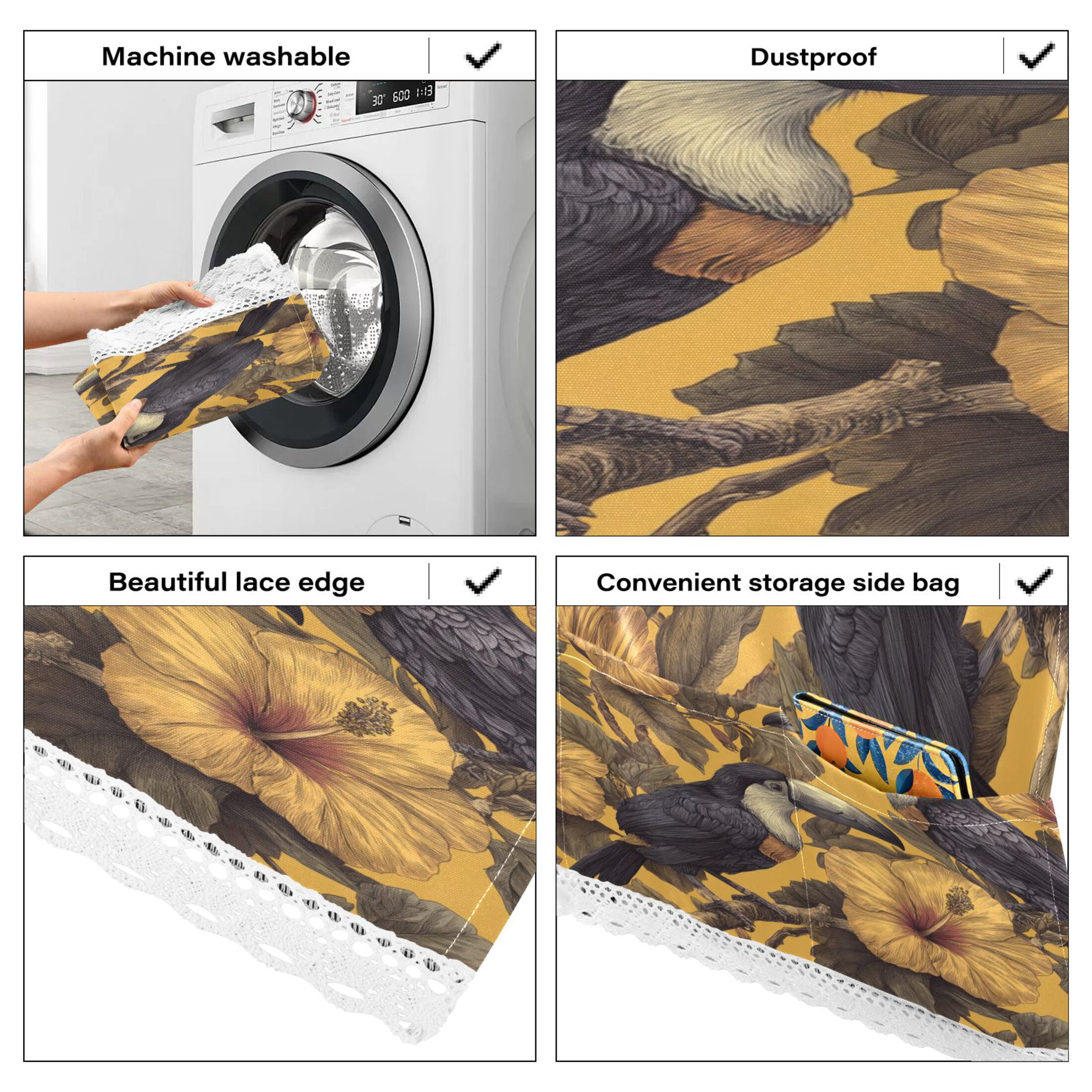 Wobogo Toucan and Hibiscus Washing Machine Cover Dustproof Washer Dryer Cover Waterproof Laundry Room Decorative Protector