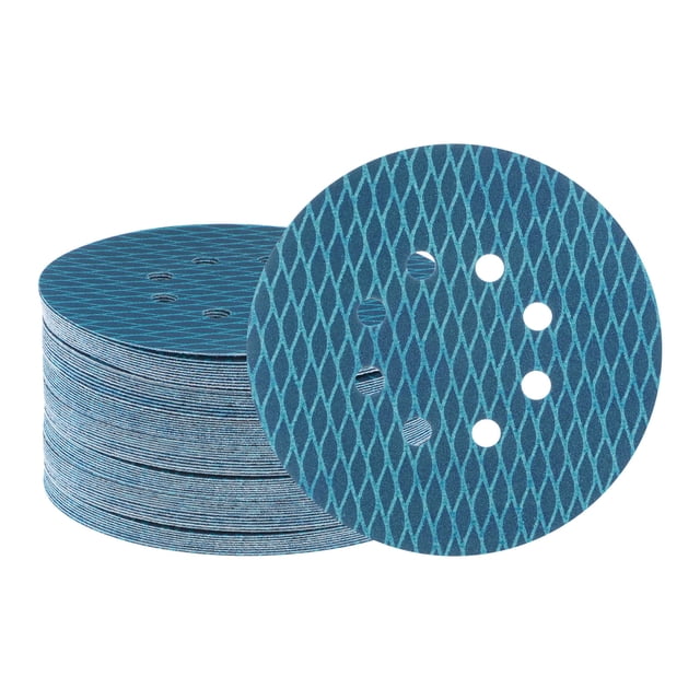 70uds Diamante Forma Lijado Discos 6 Pulgadas 240 Grano Gancho y Bucle Azul Rombo Lija Papel Pescado Escala 8 Agujeros Lijadora Acabado Discos, Húmedos y Secos Pulido