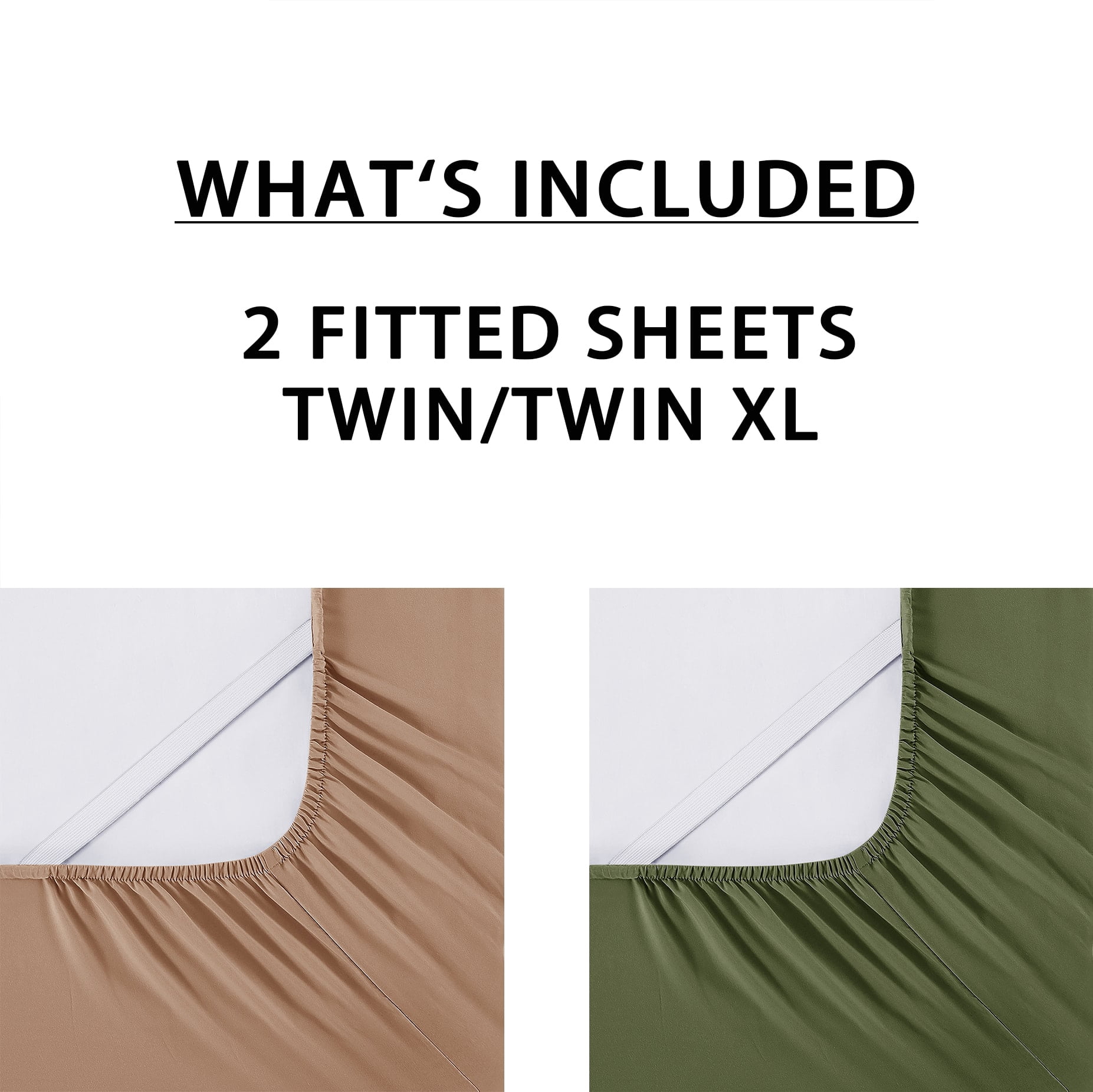 Mainstays Super Soft Microfiber 2-Pack Fitted Sheet, Twin-XL, Green Bay Leaf/ Teddy Bear Brown, 2 Piece
