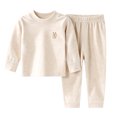 thumbnail image 2 of Cethrio Girls' Pajama Sets Long Sleeve, Fall Winter 2 Piece Comfortable Girls' Sleepwear Beige Size 7-8T, 2 of 6