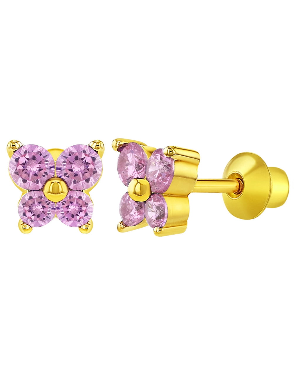 Child Baby Girls kids Security Crystal Heart Cute Hoop earrings 14K Gold Filled 