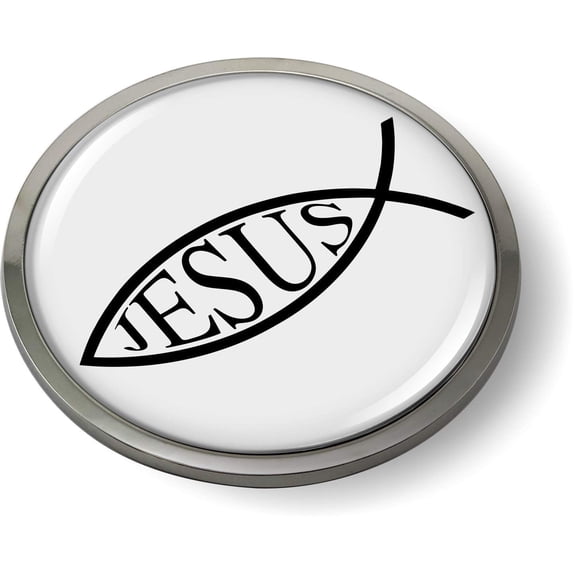 BestLicensePlateFrames Jesus Fish 3D Domed Design Car Emblem Round Badge Sticker - Metal Bezel