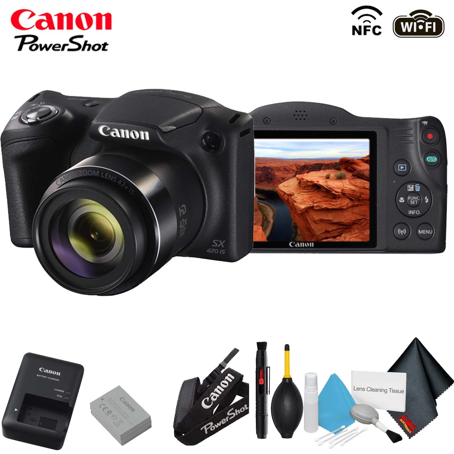 grot snor graan Canon PowerShot SX420 IS Digital Camera (Black) Base Accessory Kit -  Walmart.com