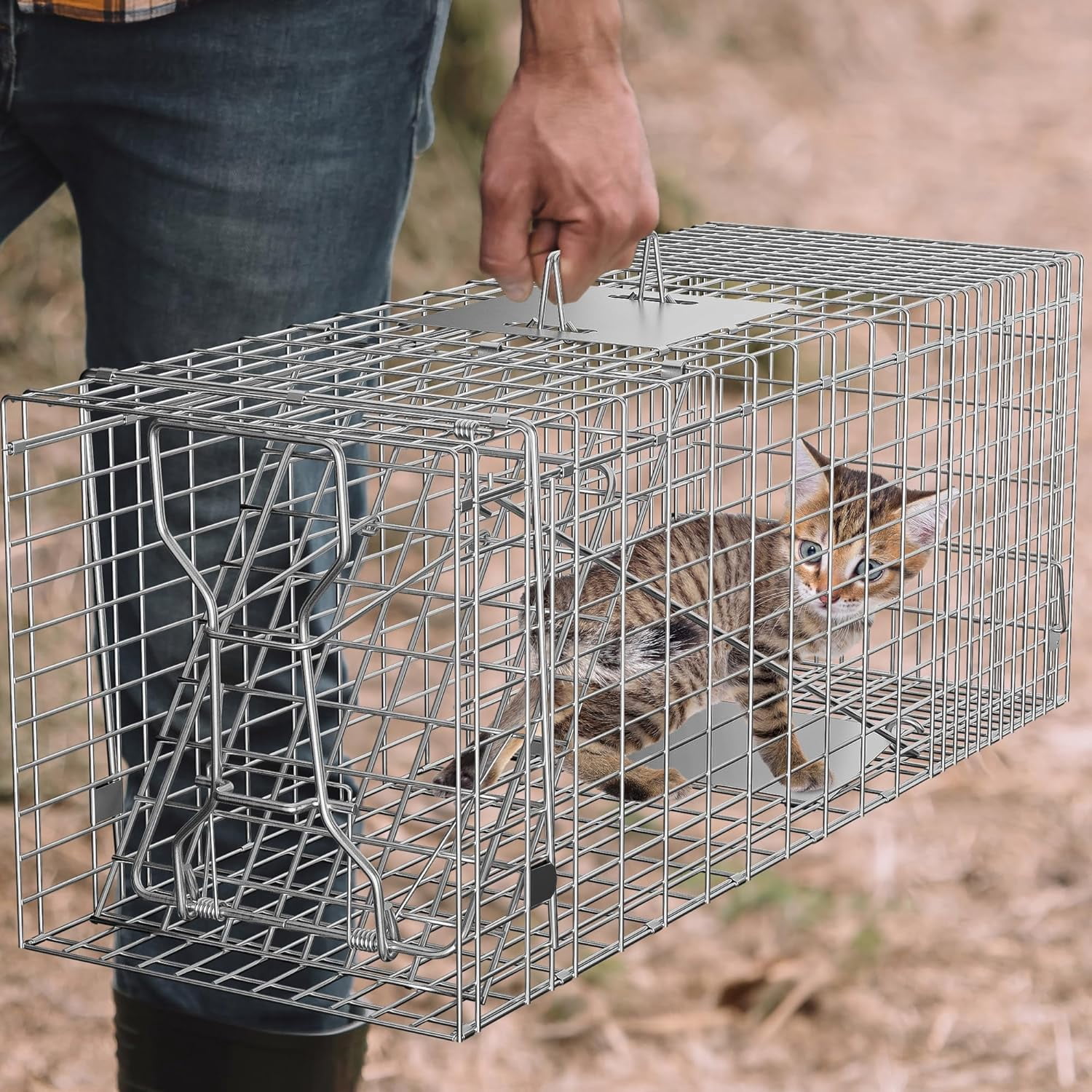ANHXN Humane Live Animal Cage TrapSteel Catch Release Rodent Cage for Rabbits, Groundhog, Stray Cat, Squirrel, Raccoon, Mole, Gopher, Chicken, Opossum, Skunk, Chipmunk