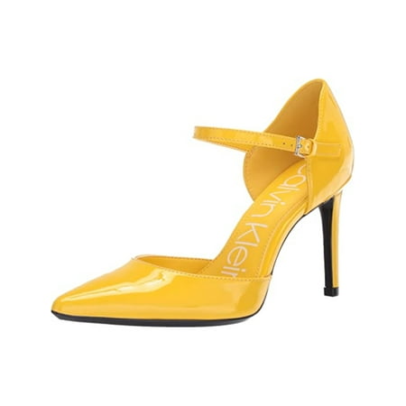 

CALVIN KLEIN Womens Yellow Gel Pod Insert D orsay Adjustable Strap Cushioned Roya Pointed Toe Stiletto Buckle Leather Dress Pumps 6 M
