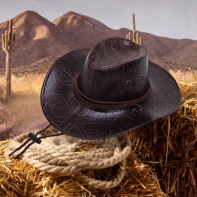 Sombrero de vaquero occidental Sombrero de Sombrero de sol versátil con correa de barbilla ajustable Sombreros de cuero duraderos Gorras de Café