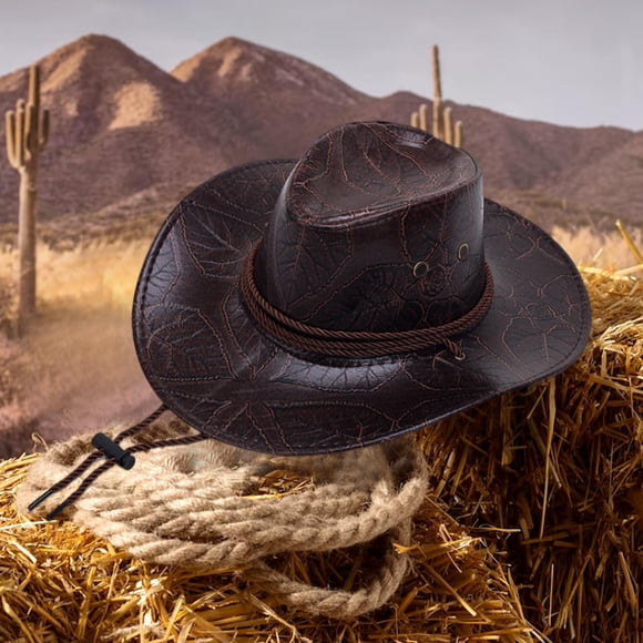 Sombrero de vaquero occidental Sombrero de Sombrero de sol versátil con correa de barbilla ajustable Sombreros de cuero duraderos Gorras de Café