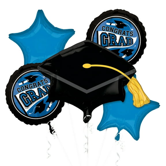 Anagram Be True To Your School Colors Graduation Bouquet 5pc Balloons, Blue Black