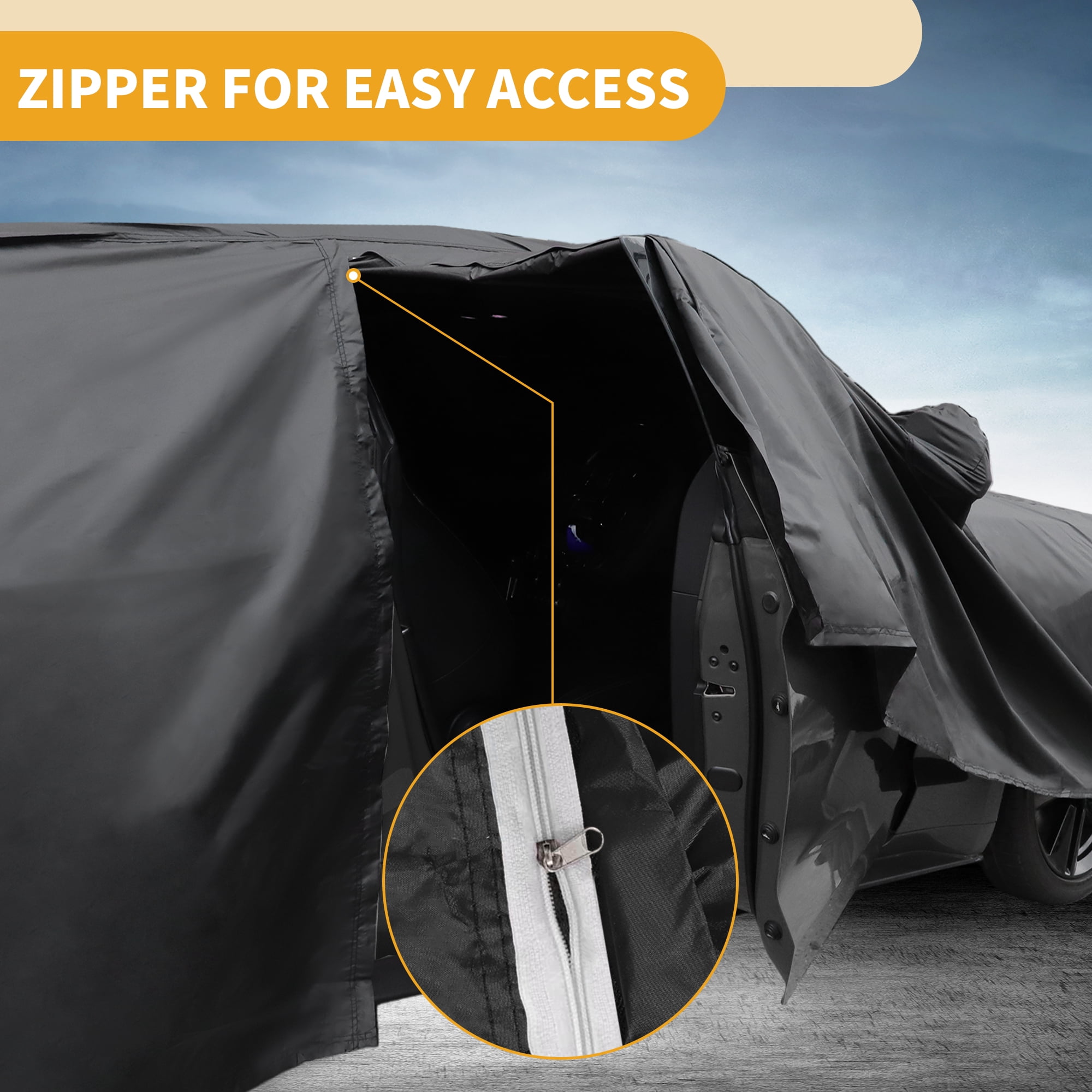 Unique Bargains Universal Waterproof Car Cover 190T-PU Black 208.66"x72.83"x51.18"