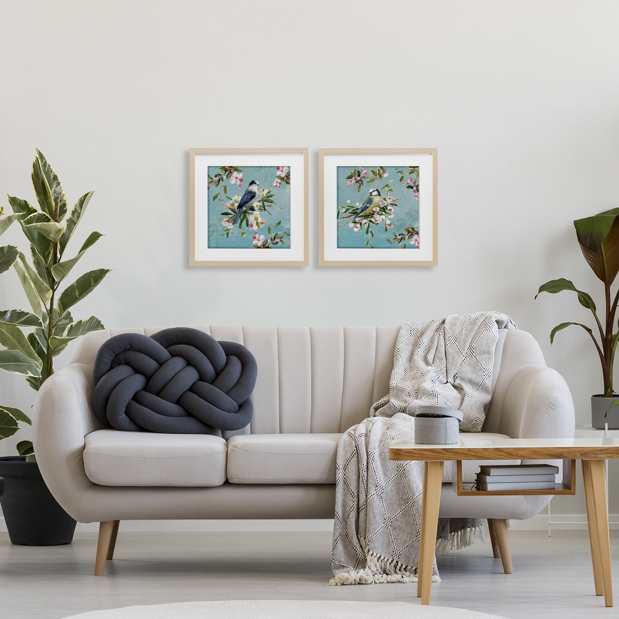 Stupell Industries Songbirds Among Spring Blossoms 2 Piece Birch Framed Print Under Glass Set, design by Sally Swatland