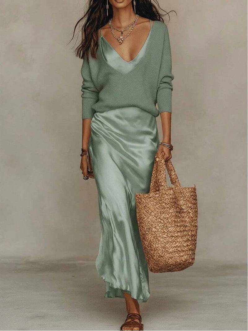 dark green slip dress Sexy Hidden back zipper/clasp Reclaimed Classic Midi Dresses Slip