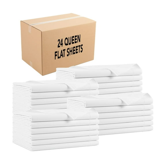 Arkwright Flat Bed Sheets (Bulk Case of 24) - 180 Thread Count, Poly/Cotton Blend, White - Queen