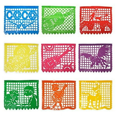 Neumx 2 Pack Coco Party Banner Multi Colored Papel Picado Party Garland Decorations 15 Feet Long & 9 Plastic Panels Each Banner