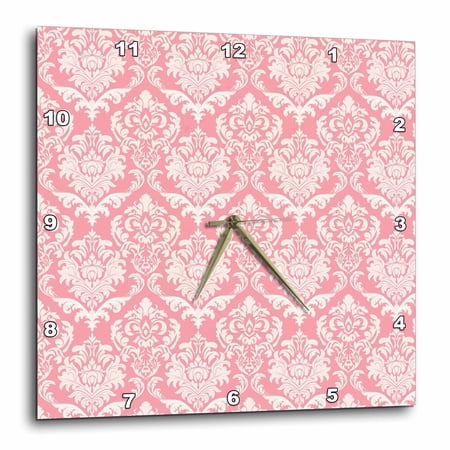 3drose, Pink and Cream Chic Damask Retro, 10x10 Wall Clock