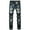 X-Blue#men ripped denim pants, variant on DDAPJ pyju Men Ripped Jeans Vintage Distressed Faded Jean Pants Slim Fit Straight Leg Stretch Denim Pants with Patches Hip Hop Streetwear Destroyed Jeans on Clearance Blue L