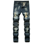 2023 Jeans for Men,Skinny Ripped Frayed Distressed Jeans Slim Fit Straight Leg Destroyed Denim Pants Stretchy Performance Jeans