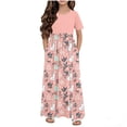thumbnail image 2 of Maqroz Easter Dresses for Girls Floral Casual Crew Neck Short Sleeve Pleated Summer Maxi Dress with Pockets Pleated Loose A Line Swing Cute Sundress Floral Long Tube Dress 4-14 Years, 2 of 6