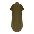 thumbnail image 4 of hotojiny Summer Dresses for Women Cotton Linen V Neck Button down Shirt Dress Breathable Rolled Short Sleeve Curved Hem Dresses, 4 of 5
