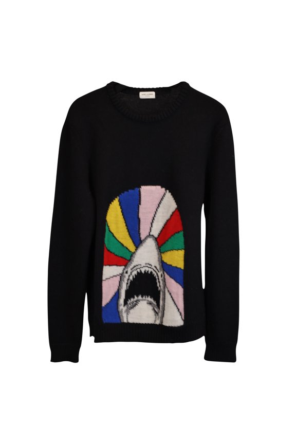 Pre-Owned Saint Laurent Paris Sweet Dreams Shark Knitted Sweater in Black Wool