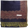 thumbnail image 4 of Falari Women's Pashmina Shawl Wrap Border Pattern Double Layered Scarf Navy, 4 of 4