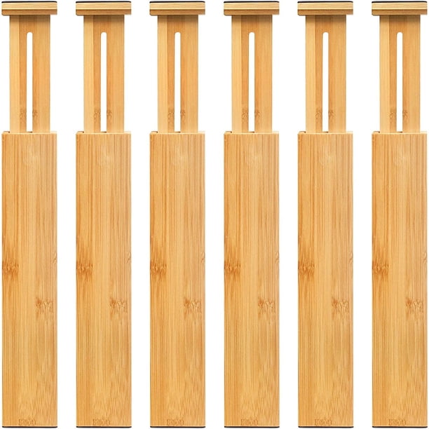VaeFae Separadores de cajones de bambú ajustables, organizador de cajones expandible para cocina, dormitorio, baño, tocador y oficina, paquete de 6