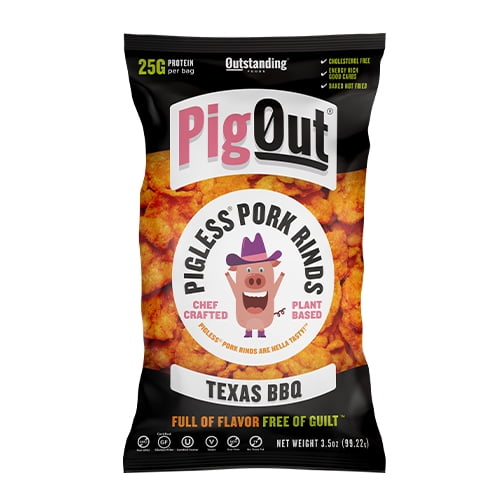 PigOut, Plant-Based Pigless Pork Rinds, Texas BBQ, 3.5 oz