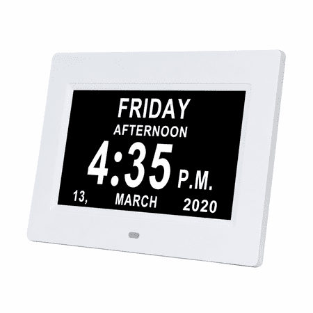 VORALYN Digital Day Calendar Clock - Extra Large Date Day Time of Week Clock with 12 Alarm Options for Seniors,Elderly,Dementia,Alzheimer (7-inch,White)