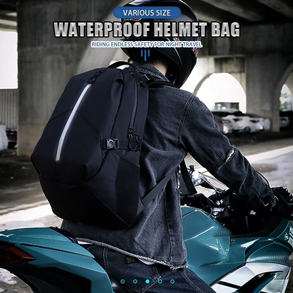 Motorcycle Helmet Backpack Large Capacity Waterproof Helmet Holder Storage Bag with Reflective Stripe for Men