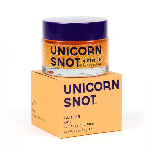 Unicorn Snot Face & Body Glitter - Cosmetic-Grade Holographic Glitter Gel - Glitter Makeup for Festivals, Raves, Anime Cosplay - Safe for Face, Easy Application & Removal, 1.7oz Orange Glitter (Fire)