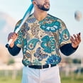 thumbnail image 6 of Balery Vintage Floral Butterflies Baseball Jersey for Men Casual Button Down Shirts Short Sleeve Active Team Sports Uniform-Medium, 6 of 9